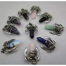 GPK Dragon wrapped point Pendant (about 2 inch) - 10 pcs mix with Amethyst, Lapis, Blue Goldstone, Rose Quartz, Aventurine, Obsidian, Opalite