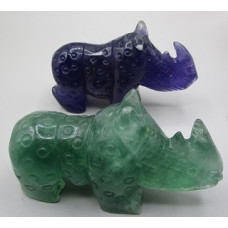 Extra Large Carving - Rhino (5.5 x 3.5 H inches) - Fluorite Green, Fluorite Purple, Sodalite, Moss Agate