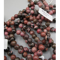 8 mm XL 8.5 inch Round Bead Bracelet - 10 pcs pack - Rhodonite