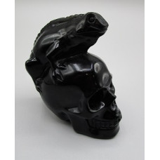 Extra Large Carving - Skull w Iguana (4 x 1.75 x 3.5 H inches) - Black Obsidian