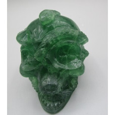 Extra Large Carving - Skull ( about 3 inches in Height) with Snake - Fluorite (Green)