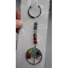 Gemstone Key Chain - Tree of life with 7 Chakra sphere  10 pcs pack