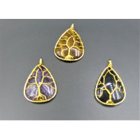 GP Teardrop - Tree of Life Wired on Teardrop Gemstone Pendant (Gold plated) - Assorted Stone Available