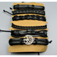 Leather Bracelet with Assorted Pack of 6 - Style 1 w Black and Brown available