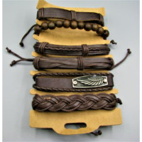 Leather Bracelet with Assorted Pack of 6 - Style 2 w Black and Brown available