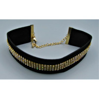 Velvet Crystal Black Choker - 33 mm in width with 4 line crystal