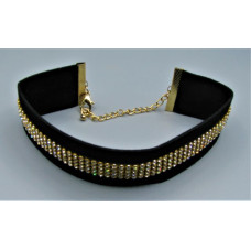 Velvet Crystal Black Choker - 33 mm in width with 4 line crystal