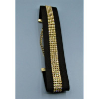 Velvet Crystal Brown Choker - 33 mm in width with 4 line crystal