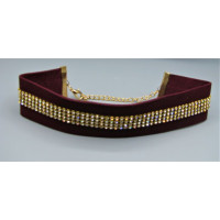 Velvet Crystal Burgundy Choker - 33 mm in width with 4 line crystal