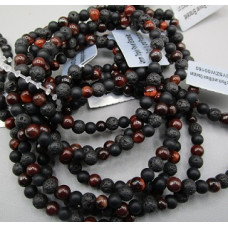 3 - 4 mm Gemstone Round Bead Bracelet (Triple Power) - 10 pcs pack - Tigereye, Volcanic Rock, and Black Obsidian