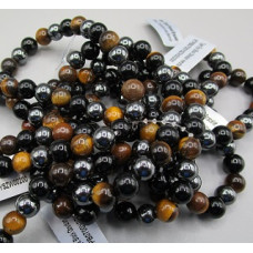 3 - 4 mm Gemstone Round Bead Bracelet (Triple Power) - 10 pcs pack - Tigereye, Black Obsidian, and Hematite