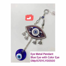 Eye Metal Pendant - Blue Eye Color Eye and 4 small elephants