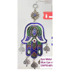 Eye Metal Pendant - Blue Eye with Color Hamsha and 5 small Tree of life