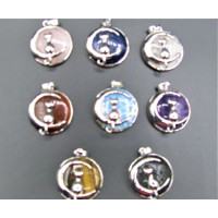 GP Round - Cat on Moon Caged Gemstone Pendant - Assorted Stone Available