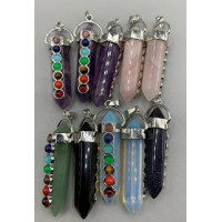 GPK Point - Bi-Point Chakra Pendant - 10 pcs mix stone including Amethyst, Aventurine, Obsidian, Blue Goldstone, Opalite, and Rose Quartz