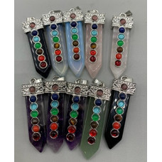 GPK Point - Flat Chakra Point Pendant - 10 pcs mix stone including Amethyst, Aventurine, Obsidian, Blue Goldstone, Opalite, and Rose Quartz