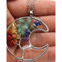 GPK - Half Moon - Half Moon Shape (2 inch) with Silver color wired and chips tree - Chakra (chain included) - 10 pcs pack