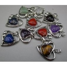 GPK - Heart in Heart Shape Gemstone Pendant - 10 pcs mix stone pack