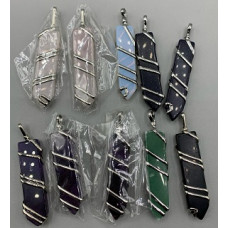 GPK Point -  Flat Point Pendant with wire (About 0.5 x 2.5 inch H) - 10 pcs mix stone including Amethyst, Aventurine, Blue Goldstone, Obsidian, Opalite, and Rose Quartz