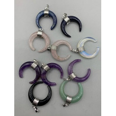 GPK - Horn - Gemstone Lucky Horn Shape Pendant - 10 pcs mix stone including Amethyst, Aventurine, Obsidian, Lapis, Opalite, and Rose Quartz