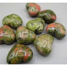 Small Gemstone Heart - 24 pcs pack (Puff - about 1 x 1.25 inch) - Unakite