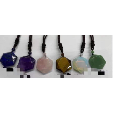 Gemstone Necklace - Hexagon pendant with black cord (About 14.5 inch long) - Several Stones available 