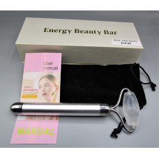 Facial Massage Roller - Electric Sonic Silver Pulse Massager with Gemstone Roller - Clear Quartz