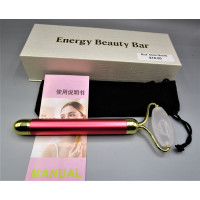 Facial Massage Roller - Electric Sonic Red Pulse Massager with Gemstone Roller - Clear Quartz