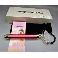 Facial Massage Roller - Electric Sonic Red Pulse Massager with Gemstone Roller - Clear Quartz