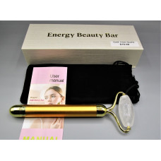 Facial Massage Roller - Electric Sonic Golden Pulse Massager with Gemstone Roller - Clear Quartz