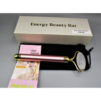 Facial Massage Roller - Electric Sonic Pink Pulse Massager with Gemstone Roller - Clear Quartz