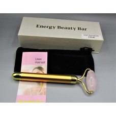 Facial Massage Roller - Electric Sonic Golden Pulse Massager with Gemstone Roller - Rose Quartz