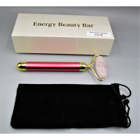 Facial Massage Roller - Electric Sonic Red Pulse Massager with Gemstone Roller - Rose Quartz