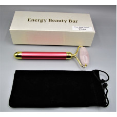 Facial Massage Roller - Electric Sonic Red Pulse Massager with Gemstone Roller - Rose Quartz