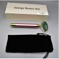 Facial Massage Roller - Electric Sonic Pink Pulse Massager with Gemstone Roller - Aventurine