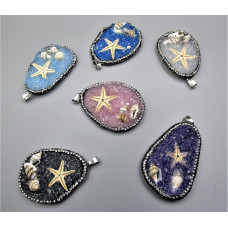 GP Teardrop Pendant with Rhinestone and Starfish / shells - Several stone available (1.5 x 2 inch)