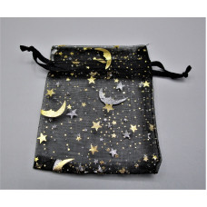 Organza - Golden Moon / Star Organza Pouch 7 x 9 cm (2.75 x 3.5 inch) 12 piece pack - Black