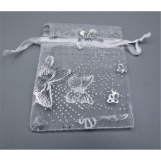 Organza -  Silver Butterfly Organza Pouch 7 x 9 cm (2.75 x 3.5 inch) 12 piece pack - Clear