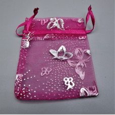 Organza -  Silver Butterfly Organza Pouch 7 x 9 cm (2.75 x 3.5 inch) 12 piece pack - Hot Pink