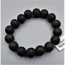 12 mm Gemstone Round Bead Bracelet - 10 pc pack - Volcanic Rock