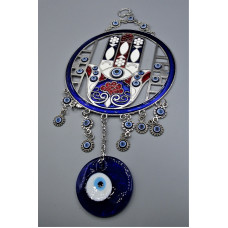 Eye Metal Pendant - Blue Eye with Hamsha in Circle (5 inch circle)