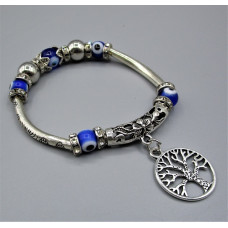 Blue Eye Bracelet - with Tree of life Charms silver finish - 10 pcs pack