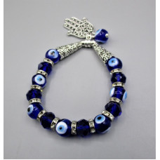 Blue Eye Bracelet - with One Hamsha and 2 Cones Charm Silver finish - 10 pcs pack