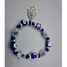 Blue Eye Bracelet - with One Hamsha and 4 small hamsha Charm Silver finish - 10 pcs pack