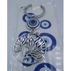 Blue Eye Key Chain - with Tree of Life Silver finish  - 12 pcs pack