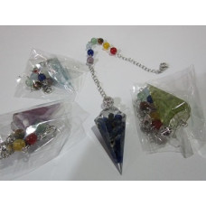 GP Pendulum Shaped Gemstone Pendant with chips inside and 7 chakra sphere - assorted chips stones available