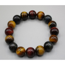 12 mm Gemstone Round Bead Bracelet - 10 pc pack - Tiger Eye Multi