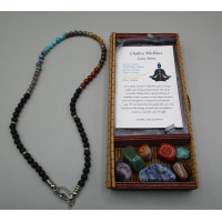 Chakra Necklace with 5 beads each stone, 20 inch, Stainless Steel, Display Box and 7 tumble stones - 10 pcs pack