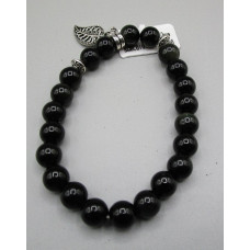 8 mm Gemstone Round Bead Bracelet with charm - Black Obsidian 10 pcs pack