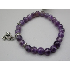 8 mm Gemstone Round Bead Bracelet with charm - Amethyst - 10 pcs pack